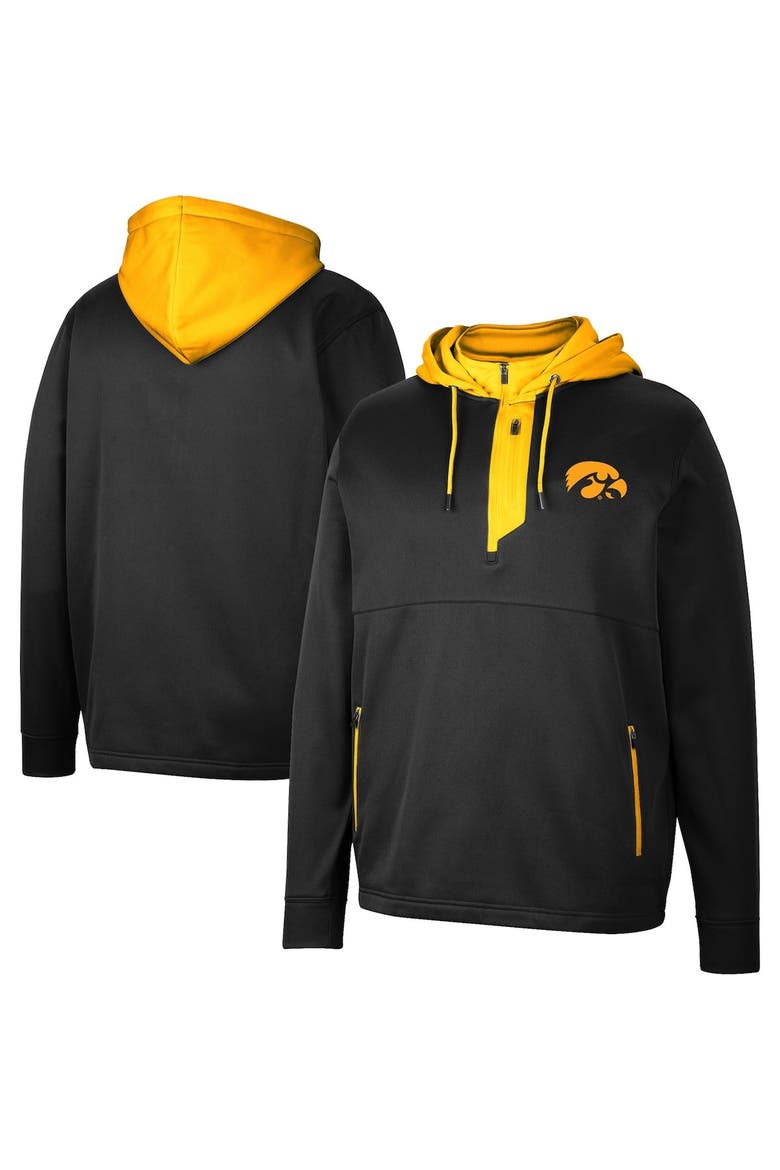 Men's Colosseum Black Iowa Hawkeyes Luge 3.0 Quarter-Zip Hoodie, Main, color, Black