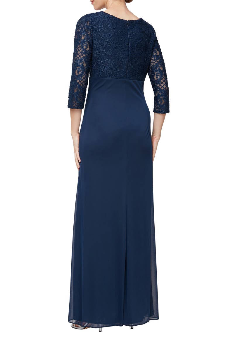 Sequin Lace A-Line Formal Gown, Alternate, color, NAVY