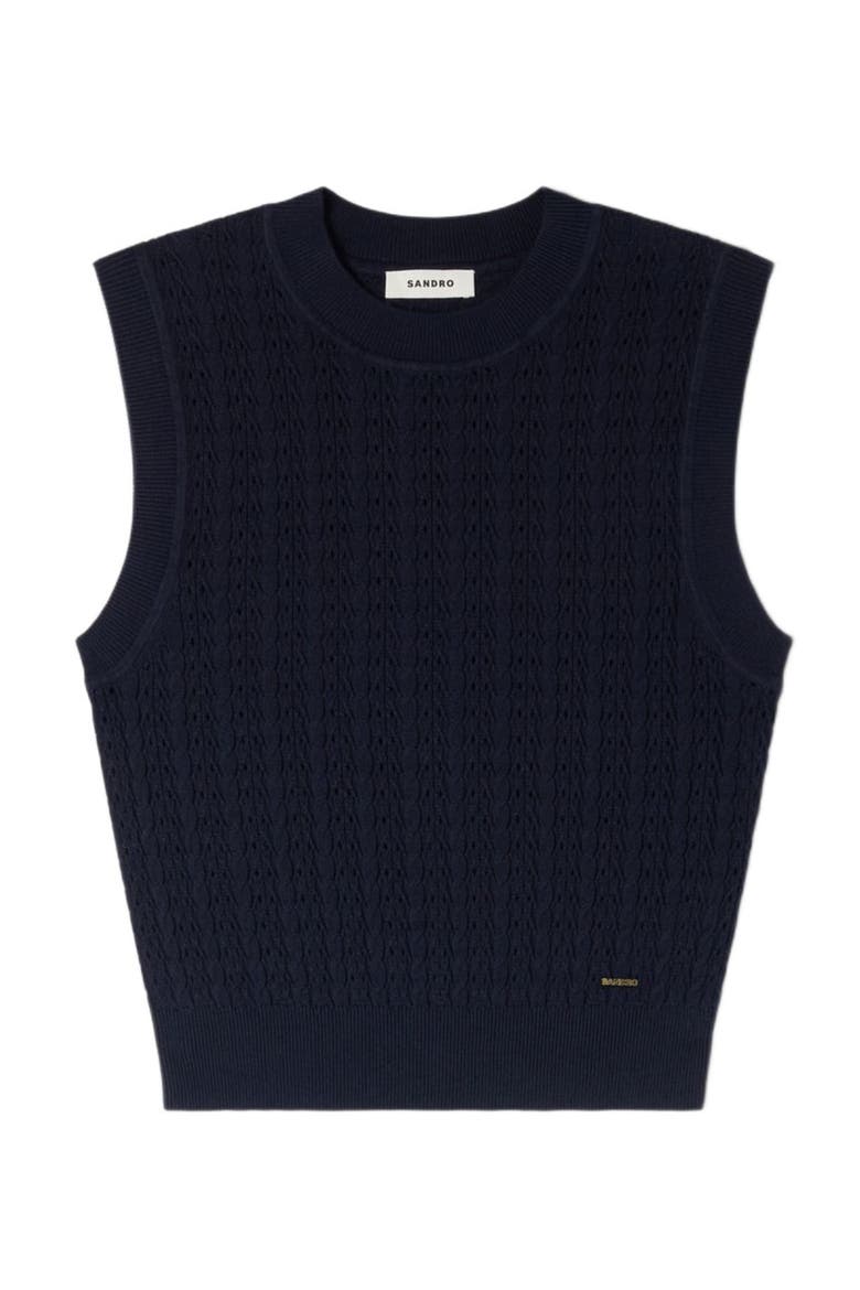 Cropped textured knit sweater, Alternate, color, Navy blue
