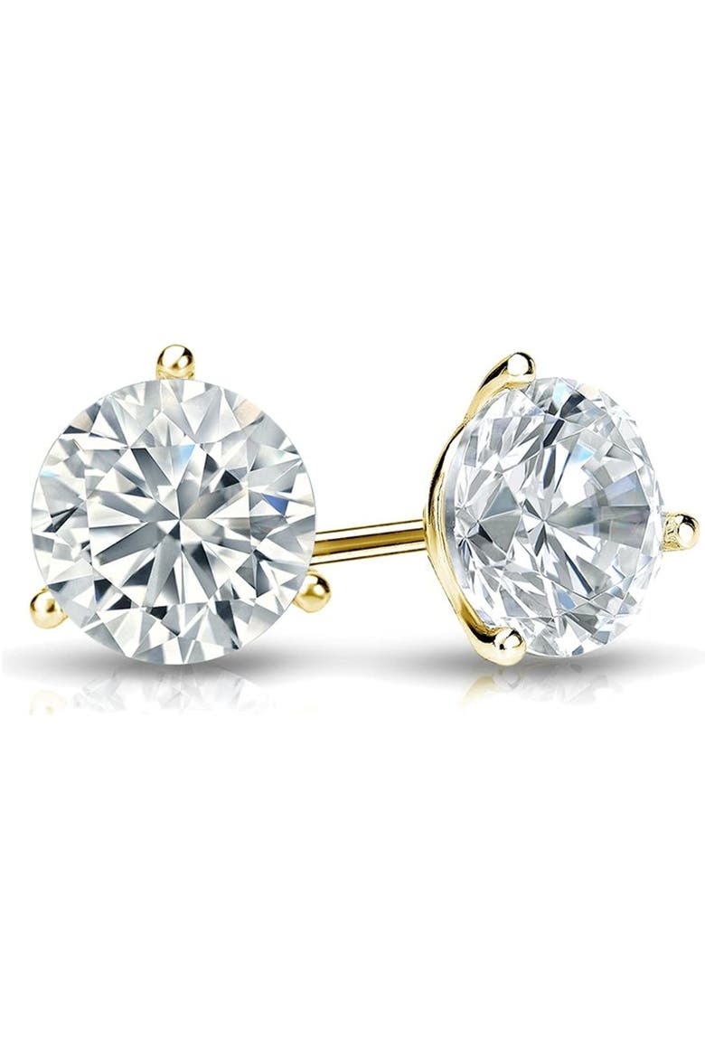 14k Gold Lab-Grown Round Diamond 3-Prong Stud Earrings, Alternate, color, 4 Carat Yellow Gold