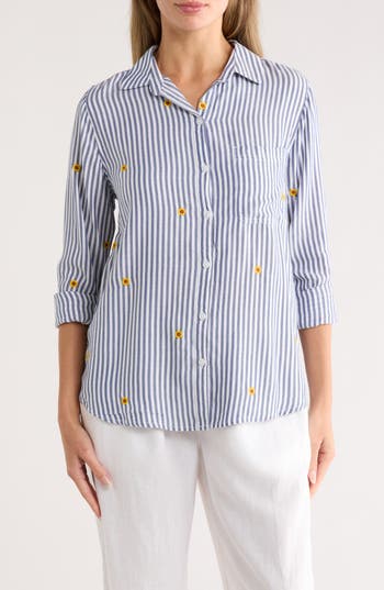 Beachlunchlounge Kaylee Heart Stripe Long Sleeve Button-up Shirt