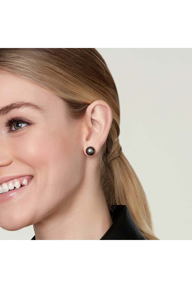 10mm Tahitian South Sea Round Pearl Stud Earrings, Alternate, color, Yellow Gold