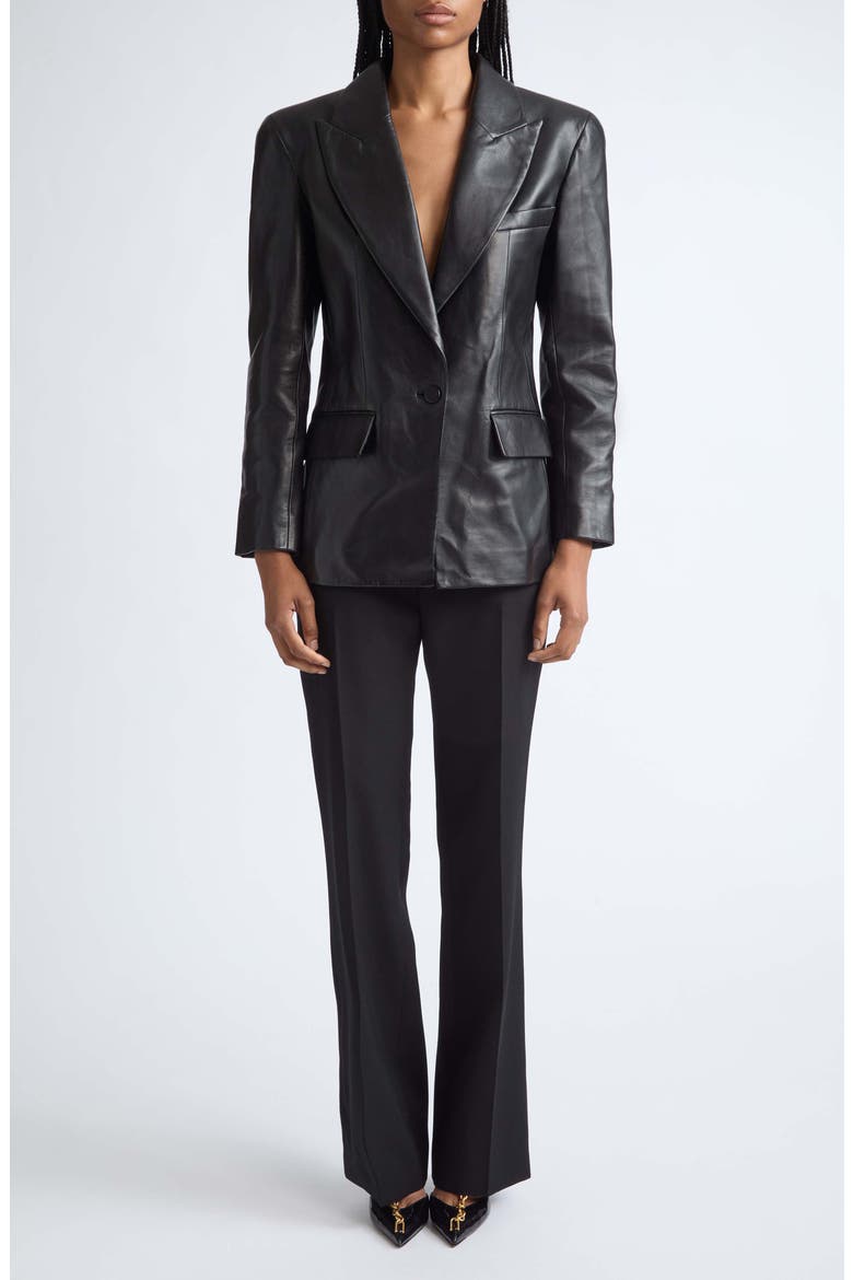 Sharp Shoulder Leather Jacket, Alternate, color, 0PA BLACK