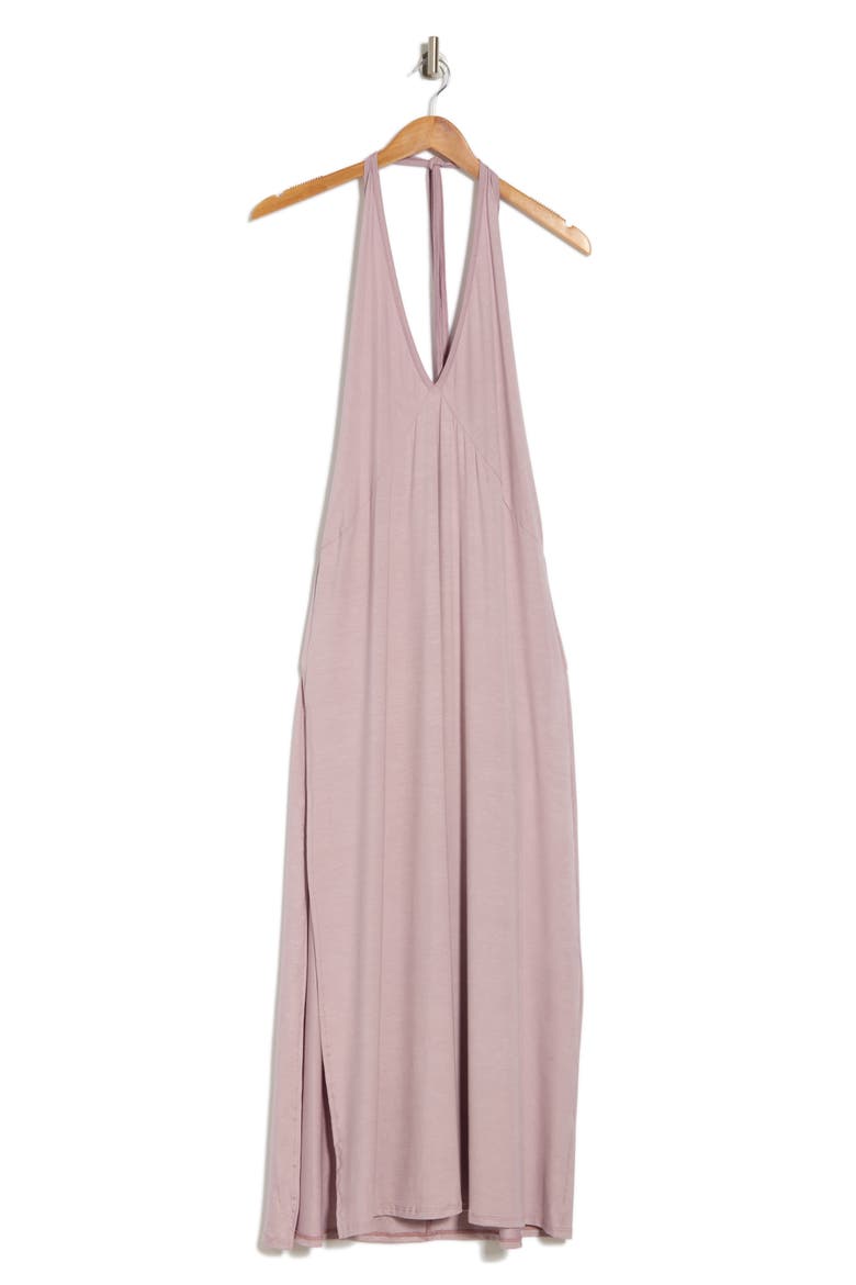 Plunge Halter Neck Maxi Dress, Alternate, color, ELDERBERRY
