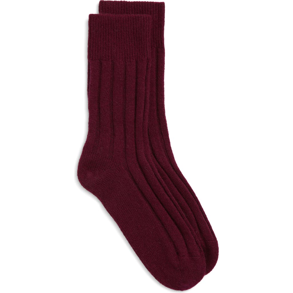 Nordstrom Rib Cashmere Blend Crew Socks In Burgundy