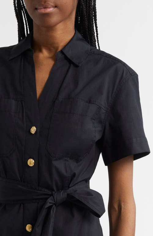 Veronica Beard Tabby Short-sleeve Midi Shirtdress In Black