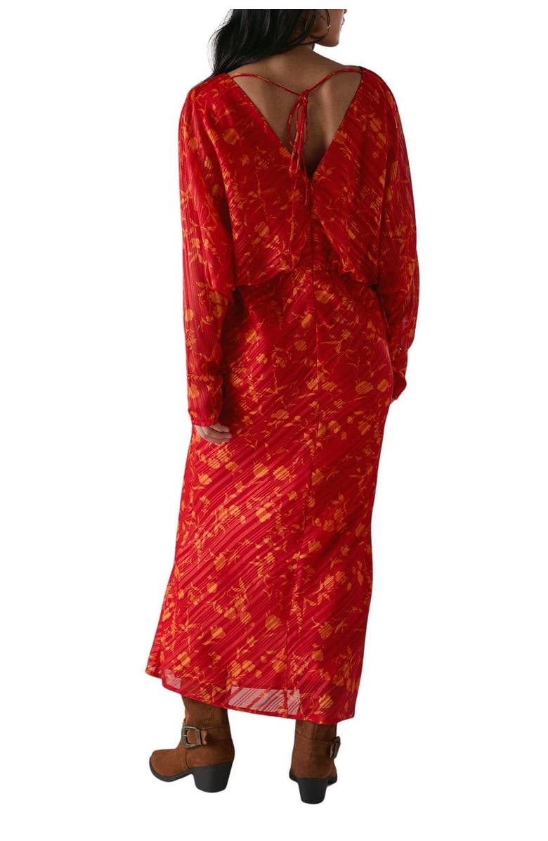 Warehouse Petite Shadow Stripe Neck Midi Dress, Alternate, color, Red