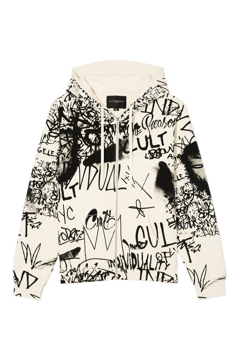Scribbled Graphic Zip Hoodie, Alternate, color, WINTER WHITE