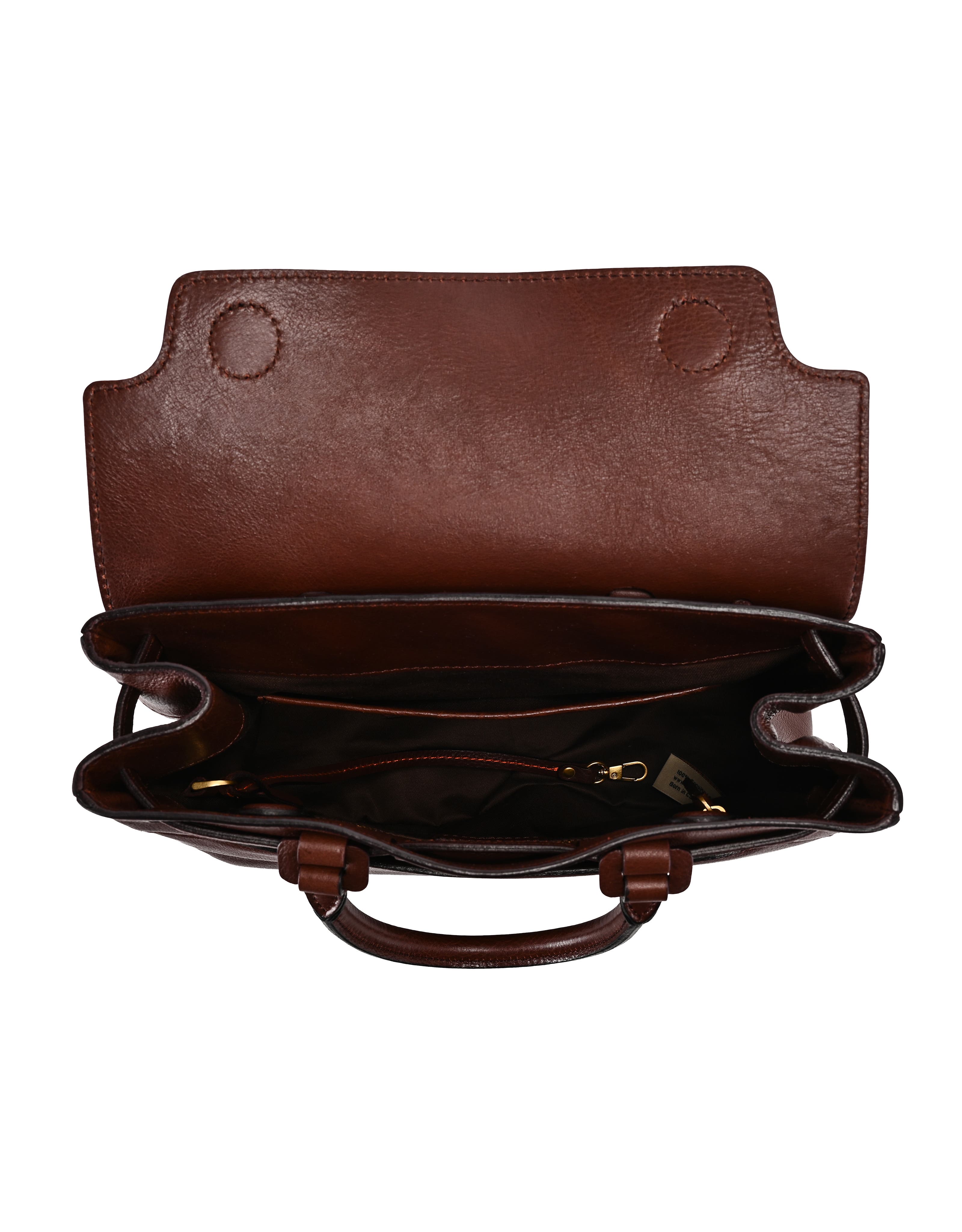 Wishbone Genuine Leather Structured Heritage Satchel, Alternate, color, Brown