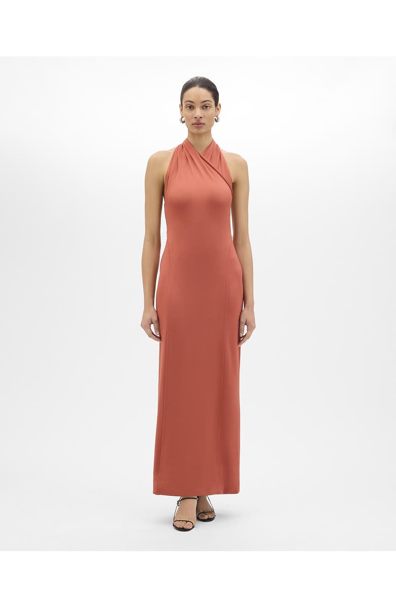 Another Tomorrow Gathered Halter Dress, Main, color, Persimmon