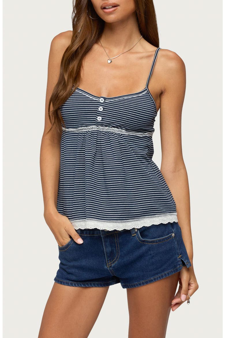 Eyelet Striped Babydoll Tank, Main, color, NAVY-AND-WHITE