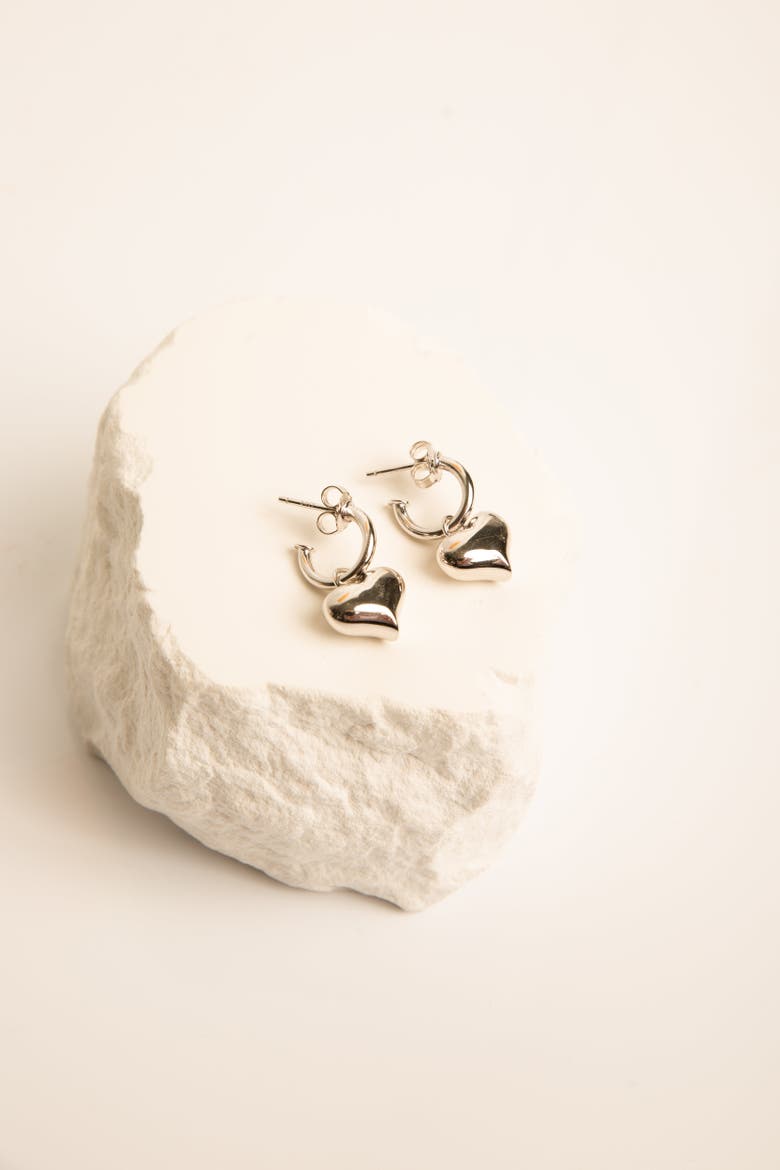 Puffy Heart Dangle Hoop Earrings Spiritual & Minimalist Jewelry, Alternate, color, White