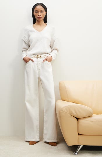 Marled Cotton & Wool Blend V-Neck Sweater