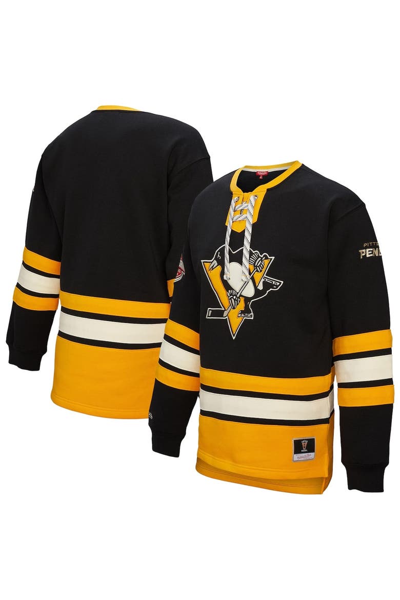 Women's Mitchell & Ness Black Pittsburgh Penguins Heritage Lace-Up Pullover Sweatshirt, Main, color, Black