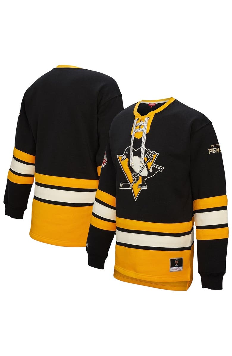 Mitchell & Ness Women's Mitchell & Ness Black Pittsburgh Penguins Heritage Lace-Up Pullover Sweatshirt, Main, color, Black