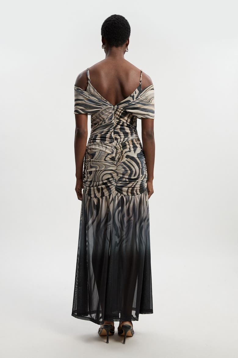 Petite Marble Print Mesh Maxi Dress, Alternate, color, Mono