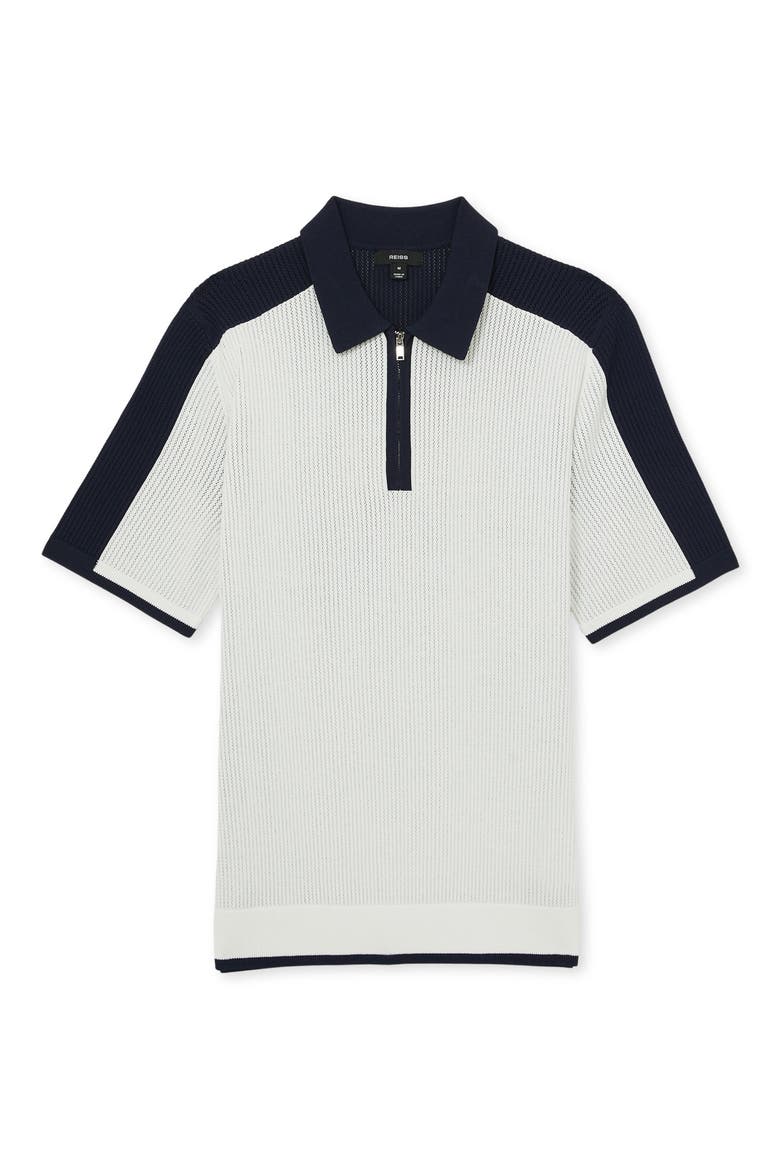 Varley Rib Colorblock Zip Polo Sweater, Alternate, color, WHITE/ NAVY