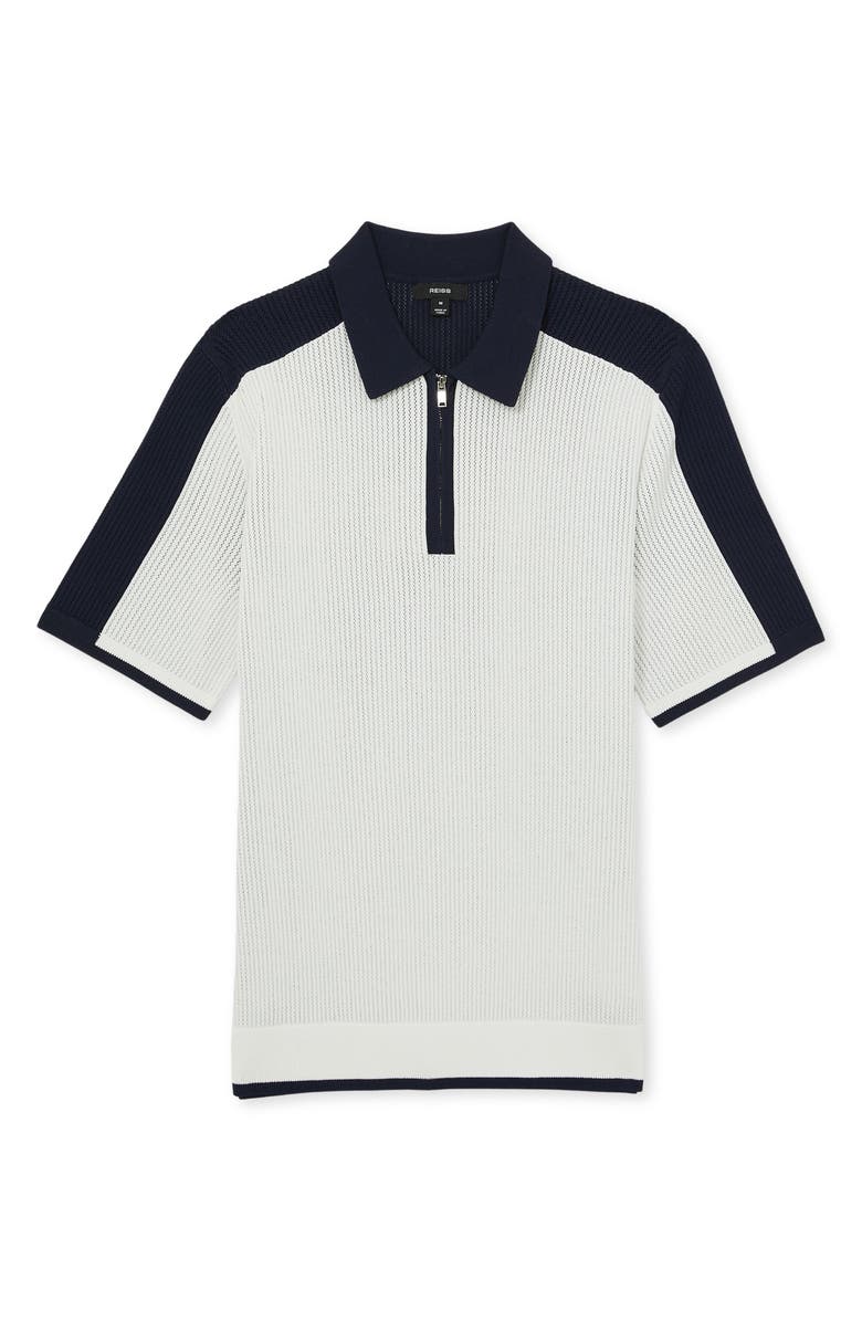 Reiss Varley Rib Colorblock Zip Polo Sweater, Alternate, color, White/ Navy