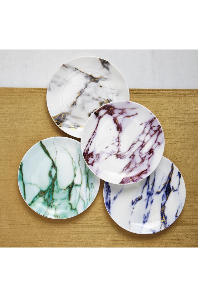 Marble Azure Canape Plate, Set of 4, Alternate, color, White