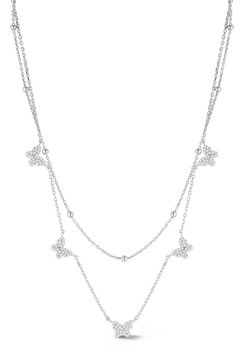 CZ Butterfly Layered Chain Necklace, Main, color, SILVER