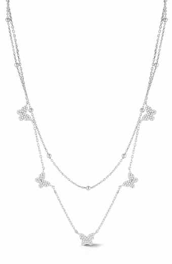 CZ Butterfly Layered Chain Necklace