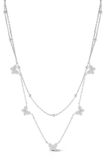 Sphera Milano Cz Butterfly Layered Chain Necklace In Silver