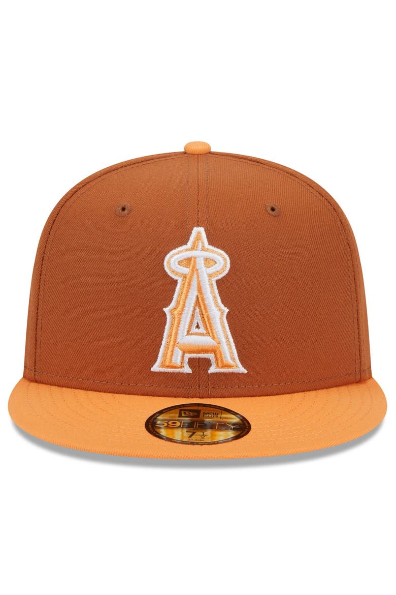 Men's New Era Brown/Orange Los Angeles Angels Spring Color Basic Two-Tone 59FIFTY Fitted Hat, Alternate, color, Brown