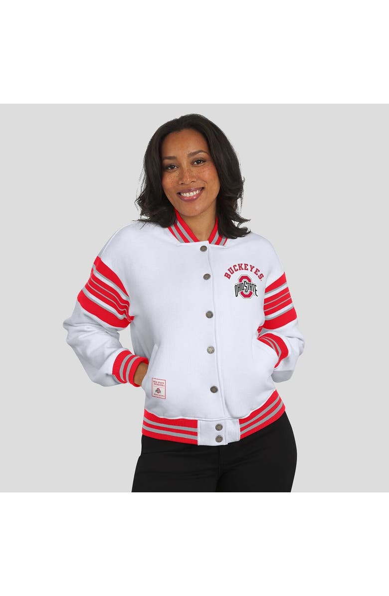 WEAR by Erin Andrews Women's WEAR by Erin Andrews White/Scarlet Ohio State Buckeyes Satin Stitch Full-Snap Fleece Sweatshirt Jacket, Alternate, color, White