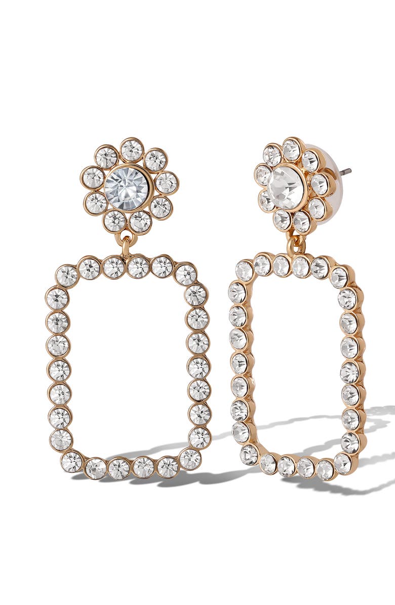 Jessica Simpson Gold-Tone Pave Rectangle Drop Earrings, Alternate, color, Gold