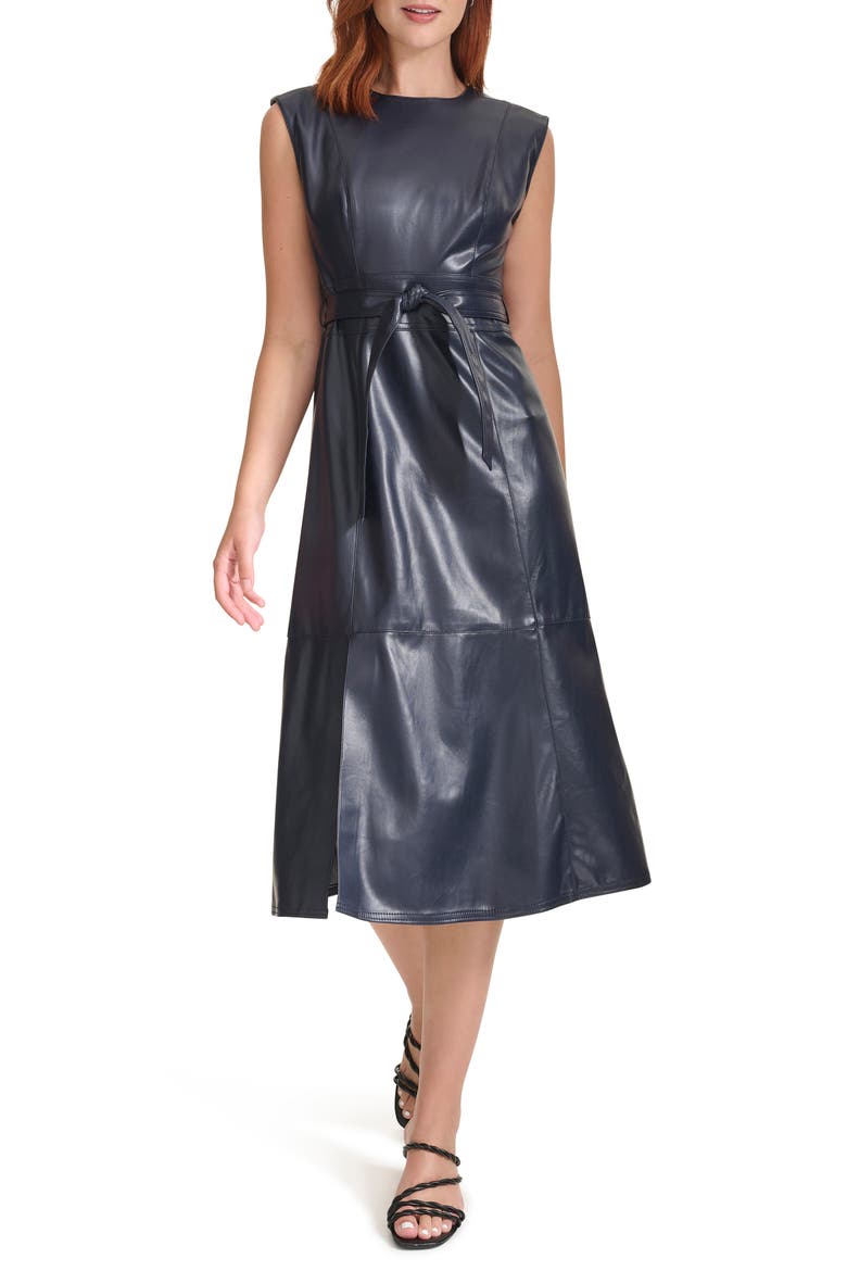 belted leather dress Balmain clean vertical seaming for a flattering drape Boho Chic Black Leather Button