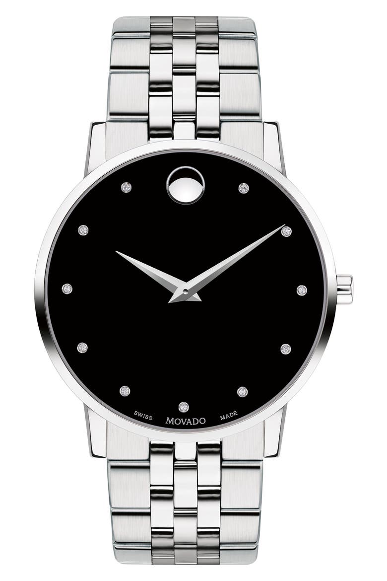 Museum Diamond Bracelet Watch, 40mm, Main, color, SILVER/BLACK/SILVER