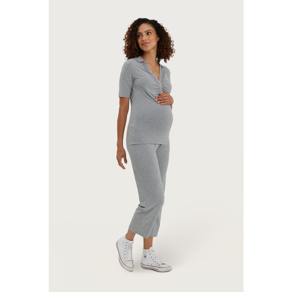 Nom Maternity Calista Ribbed Nursing Top In Gray