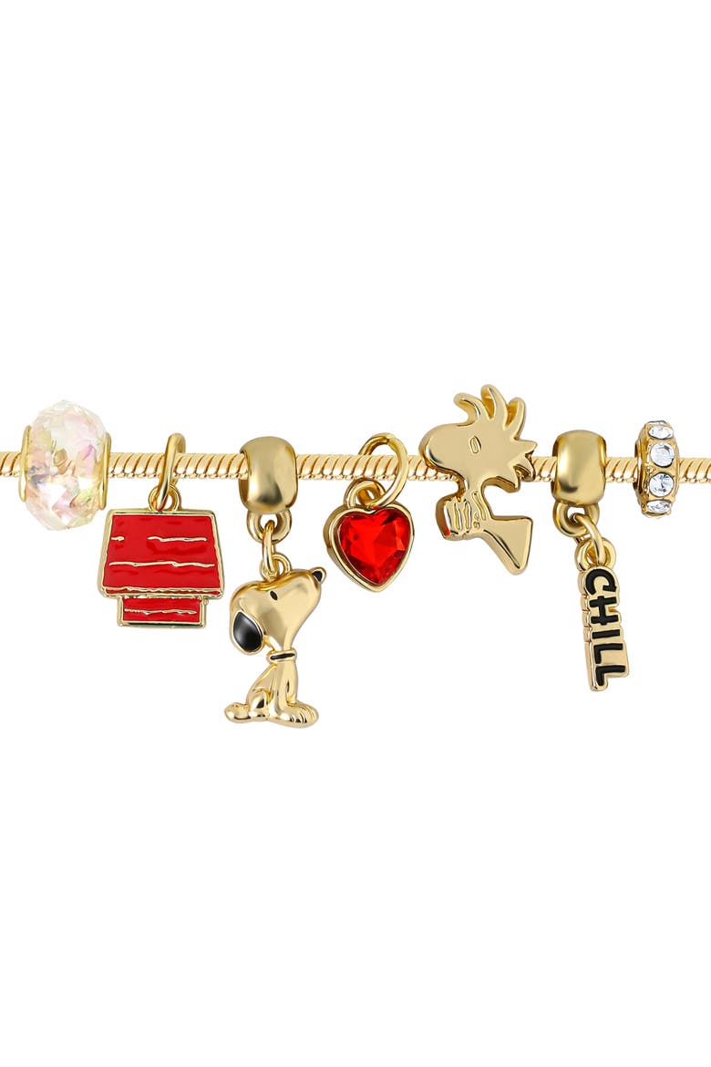 Woodstock and Snoopy Charm Bracelet for Women Official License, 7", Alternate, color, Metallic Gold