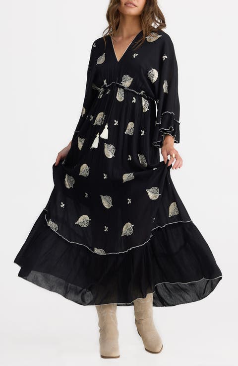 Ebony Embellished Long Sleeve Maxi Dress