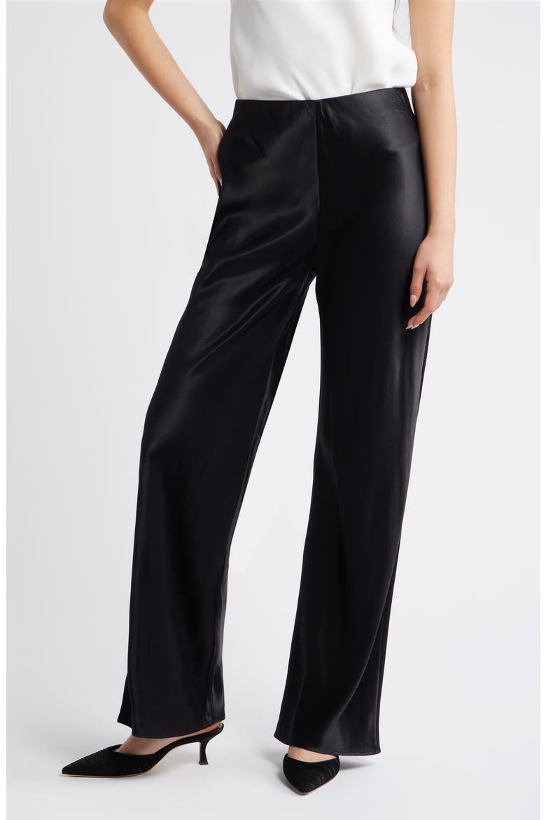 ladies satin dress pants Women's Silky Satin Wedding Dressy Casual Elastic Waist Pants Party Club Wear Trousers Black at Amazon Women's Clothing store