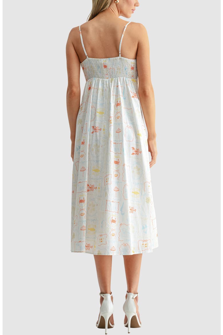 V-Neck Button Detail Midi Dress, Alternate, color, IVORY SEA PRINT