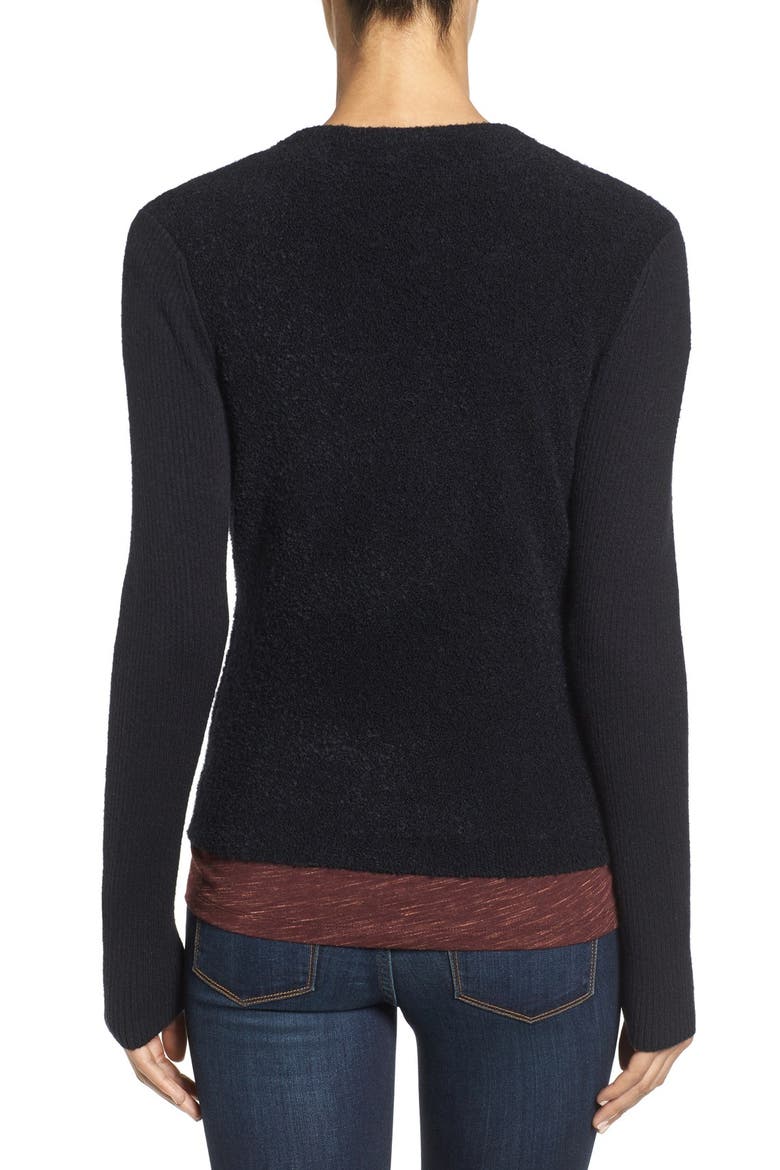 Mixed Knit Moto Sweater, Alternate, color, BLACK