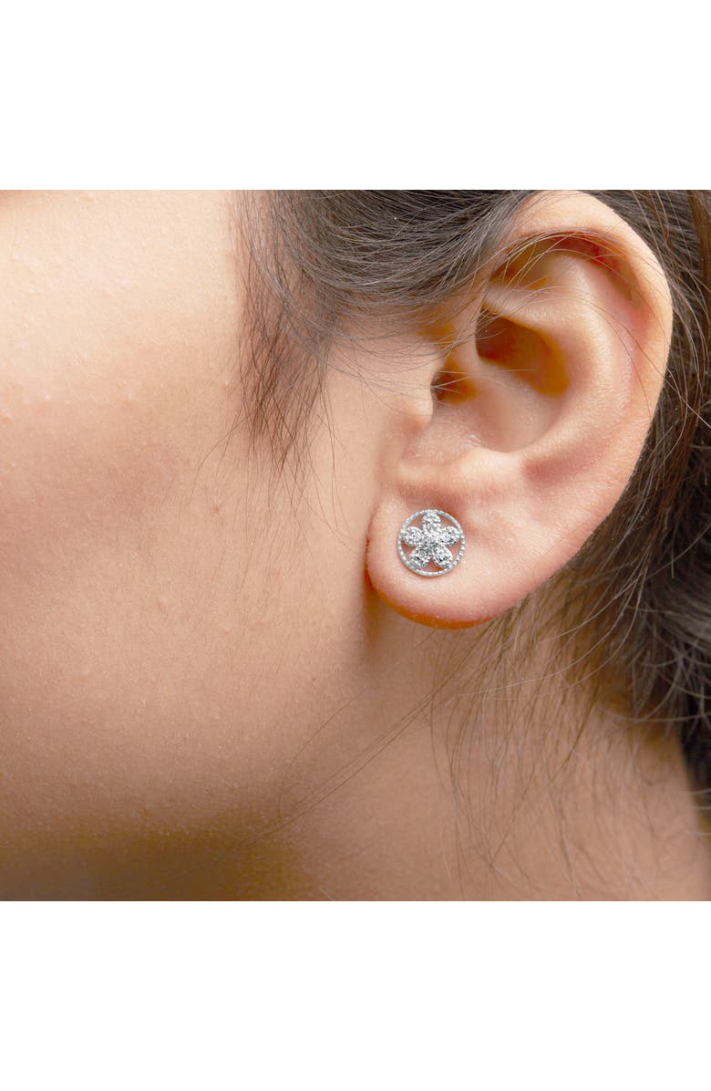 Haus of Brilliance Silver Diamond Accent Star and Wheel Milgrain Style Stud Earrings, Alternate, color, White