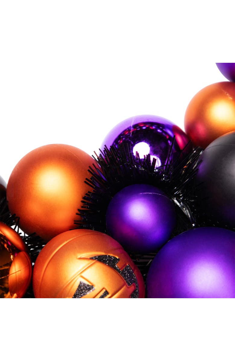 Northlight Jack-O-Lanterns Shatterproof Ball Ornament Halloween Wreath - 24" - Unlit, Alternate, color, 