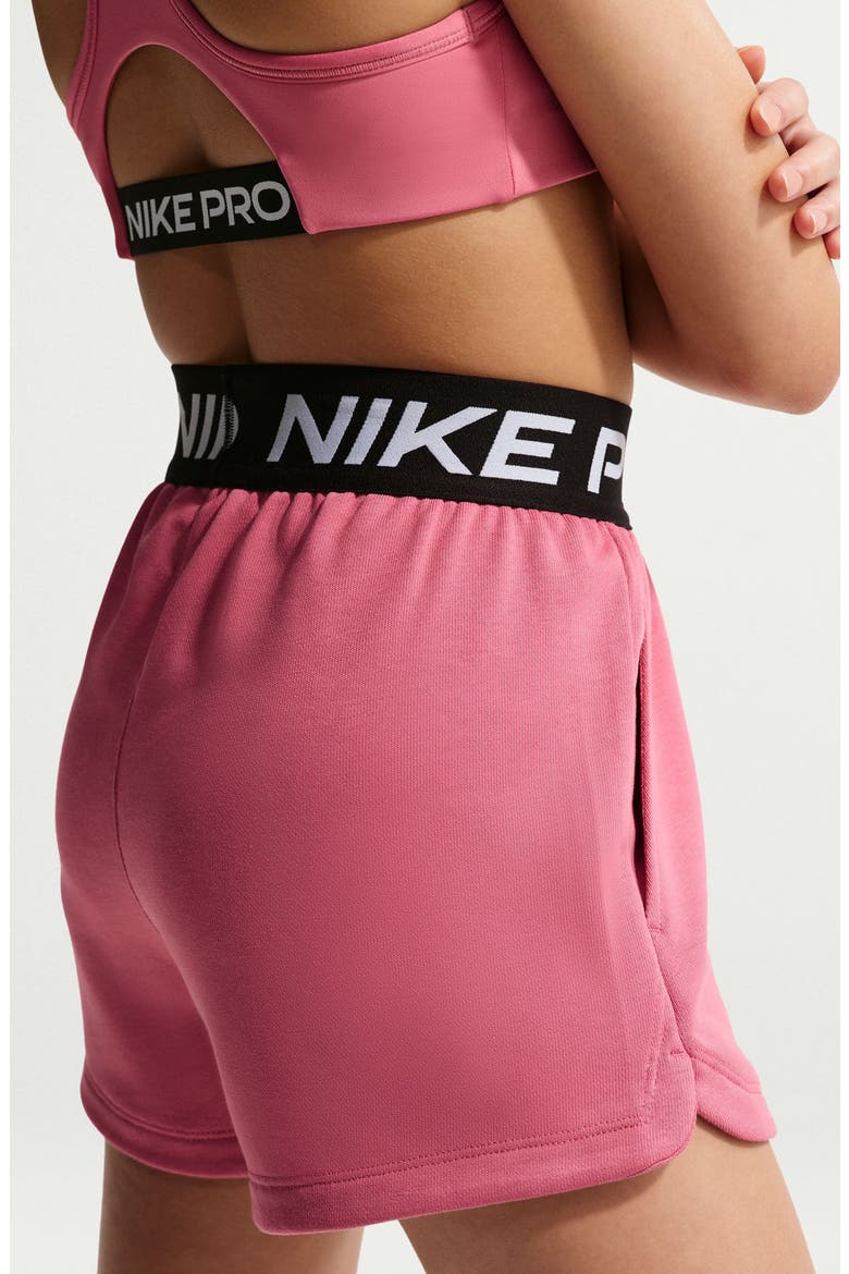 Kids' Dri-FIT Fleece Shorts, Alternate, color, PEONY/ PEONY/ BLACK/ WHITE