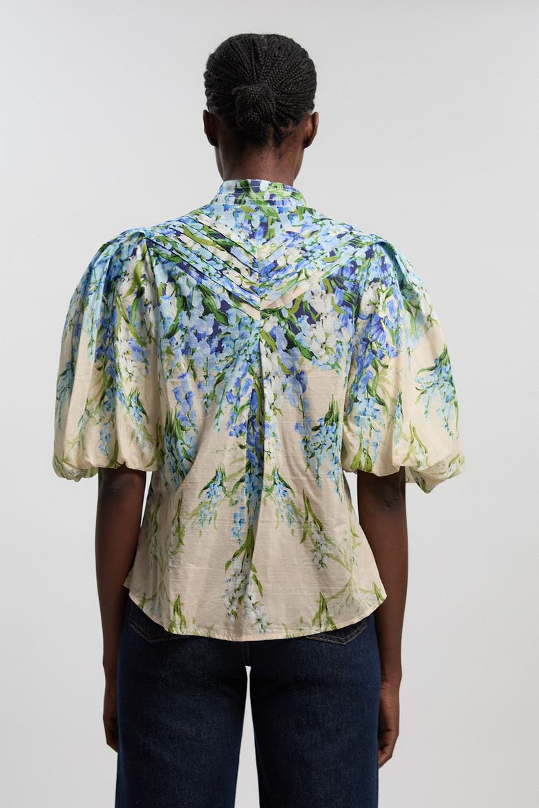 Floral Puff Sleeve Blouse, Alternate, color, Blue
