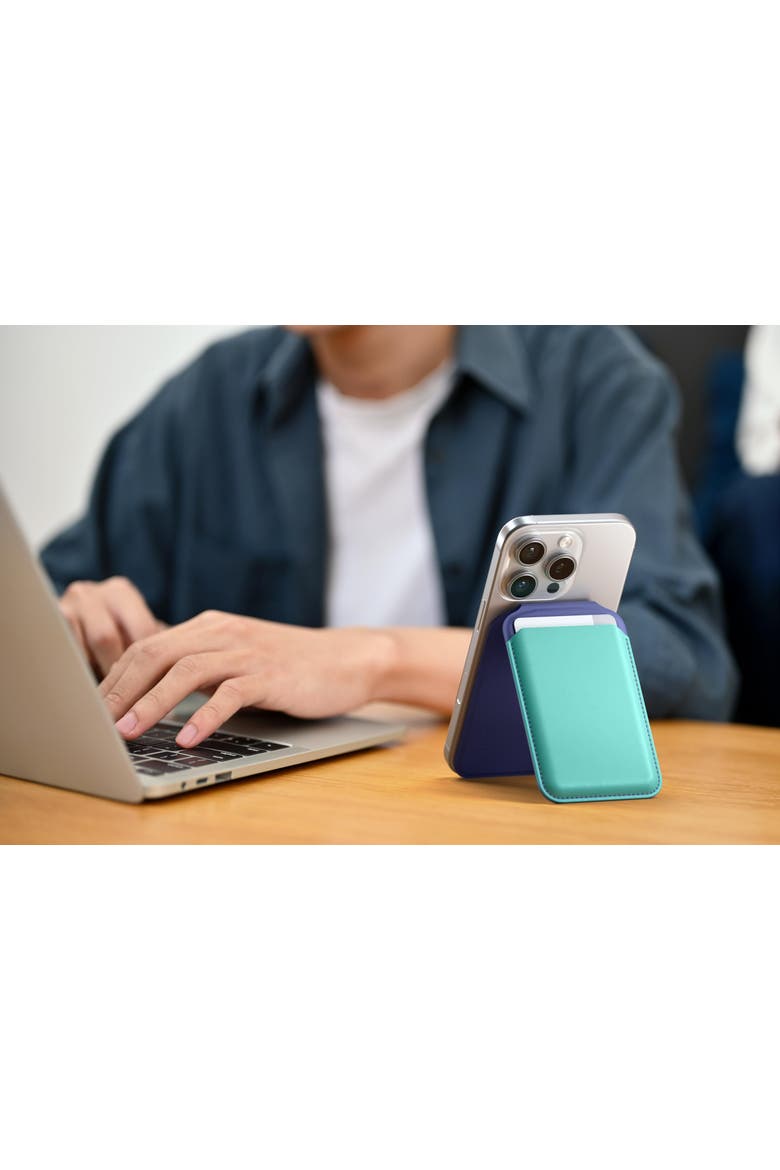Vegan-Leather Magnetic Wallet Stand, Alternate, color, Aqua