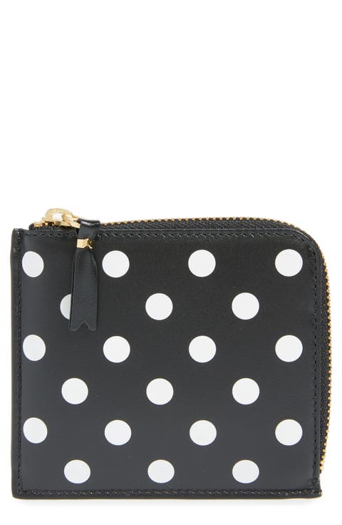 Dot Print Half Zip Leather Wallet