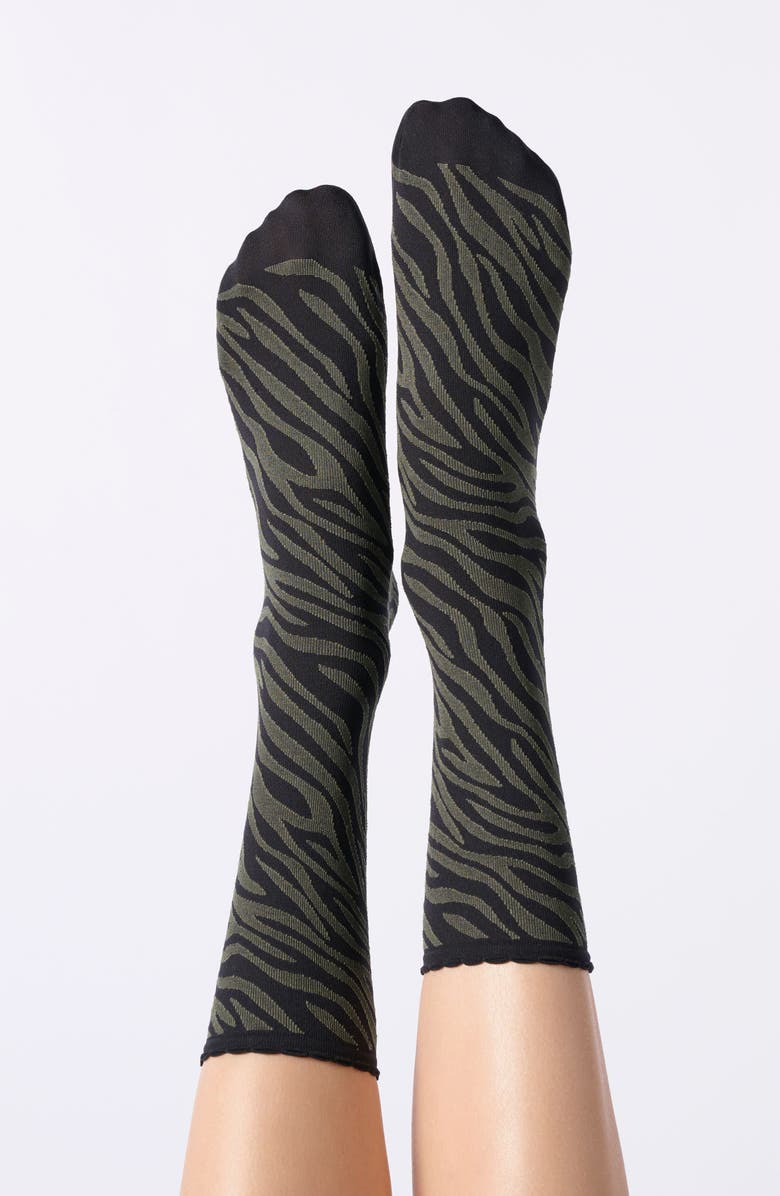 Oroblu Savage Crew Socks, Alternate, color, Black/ Military