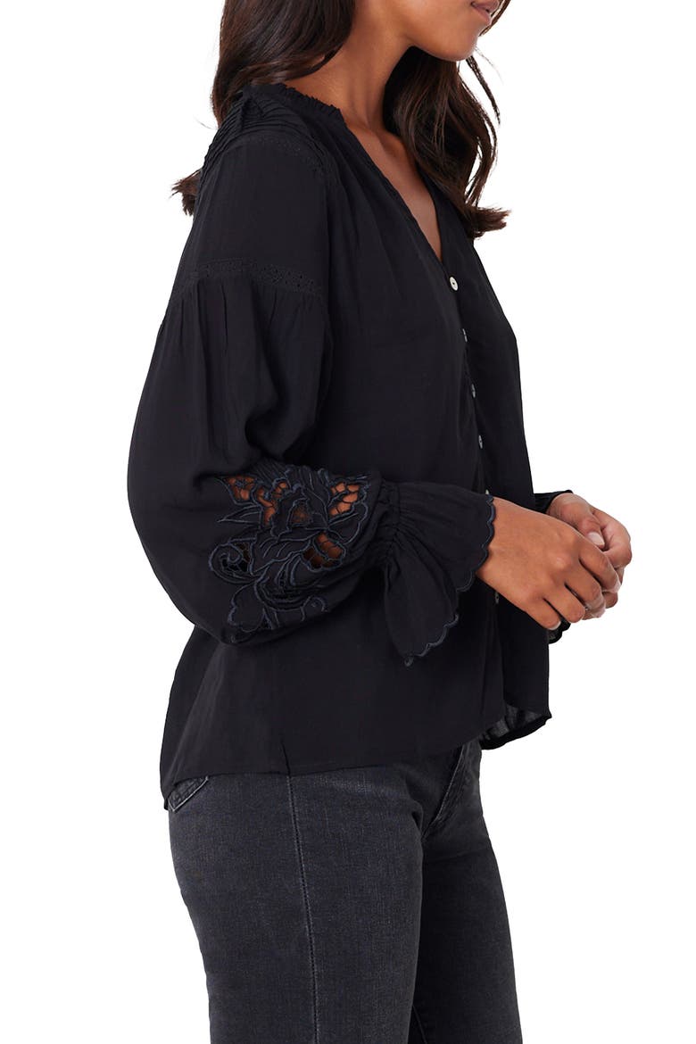 Stevie Lace Inset Embroidered Blouse, Alternate, color, Black