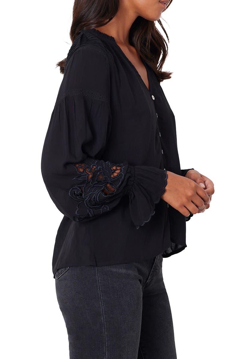 Paneros Clothing Stevie Lace Inset Embroidered Blouse, Alternate, color, Black