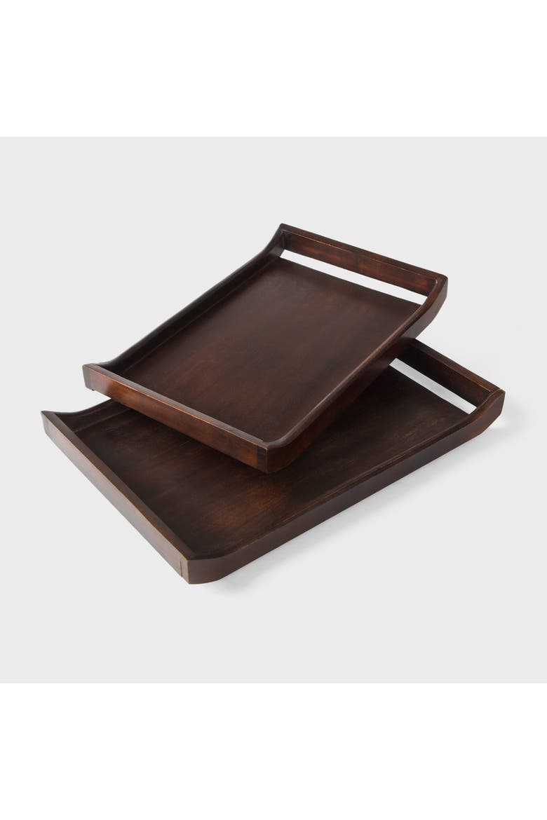 Acacia Wood Serving Tray Set of 2, Main, color, Walnut