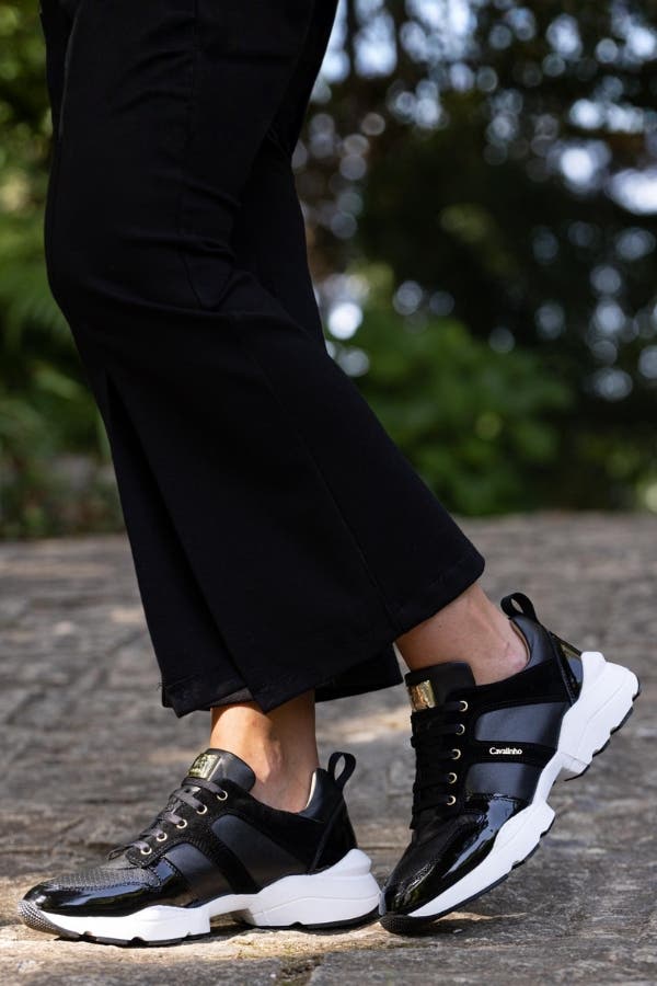 Little Bear Leather Sneakers, Alternate, color, Black