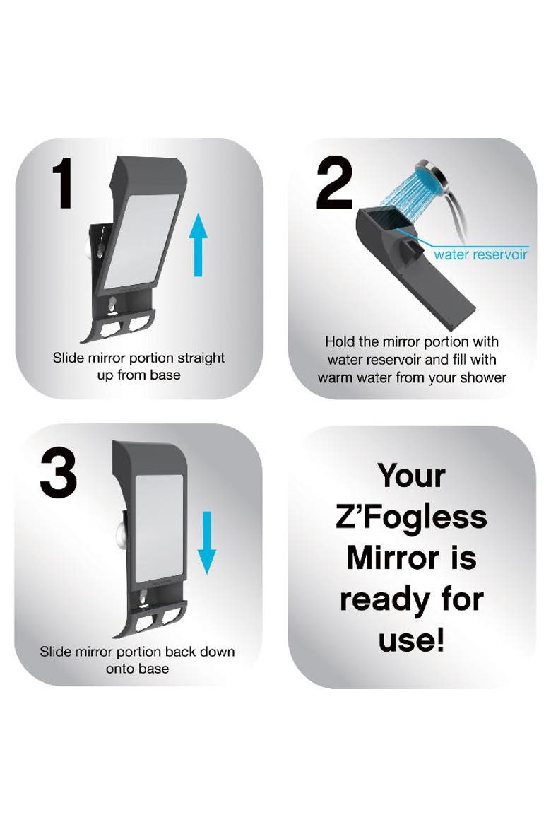 Fogless Shower Mirror with Razor Holder & Squeegee, Alternate, color, Gray