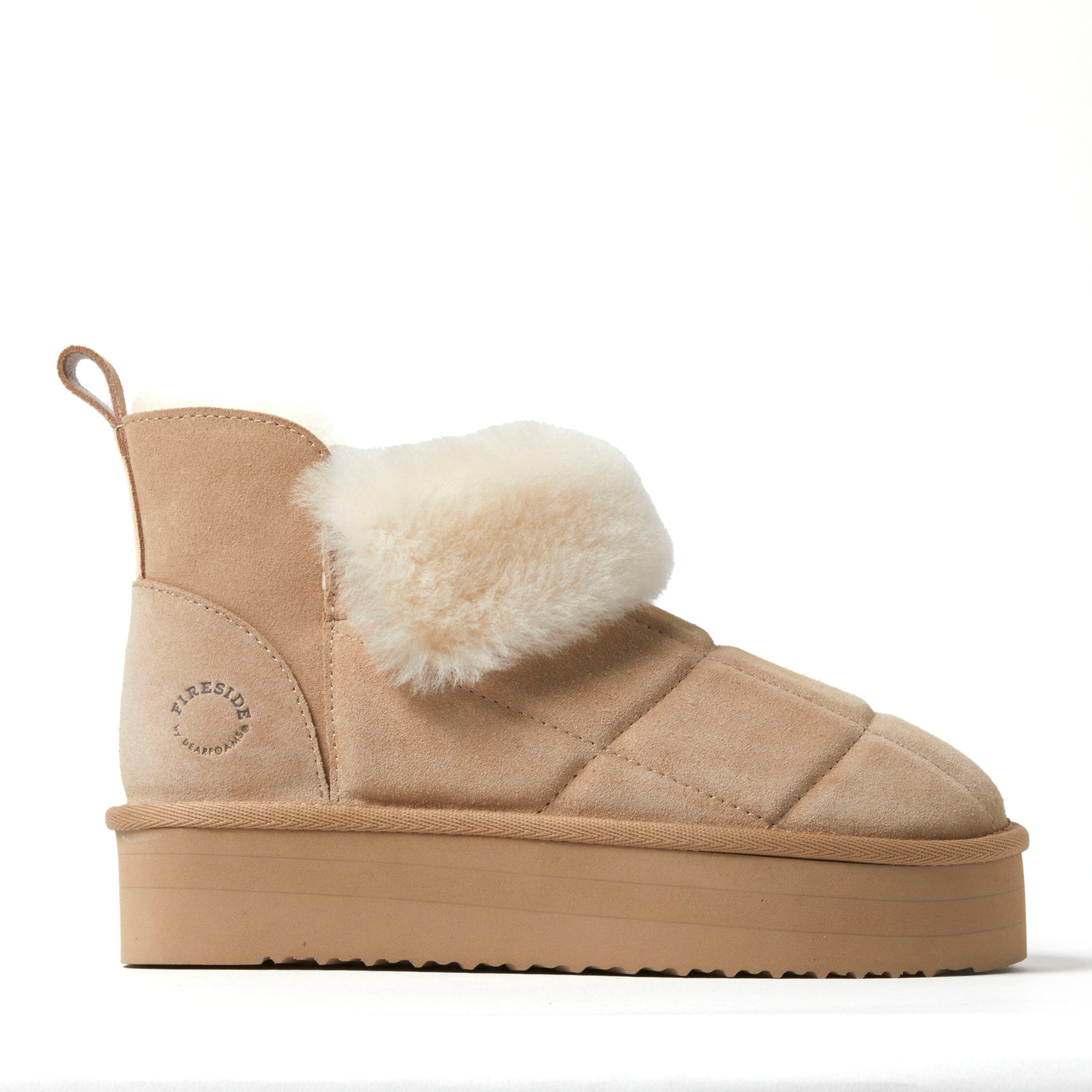 Fireside Bayswater Genuine Shearling Quilted Platform Bootie, Alternate, color, Sand